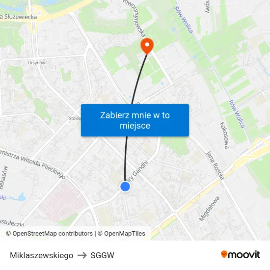 Miklaszewskiego to SGGW map
