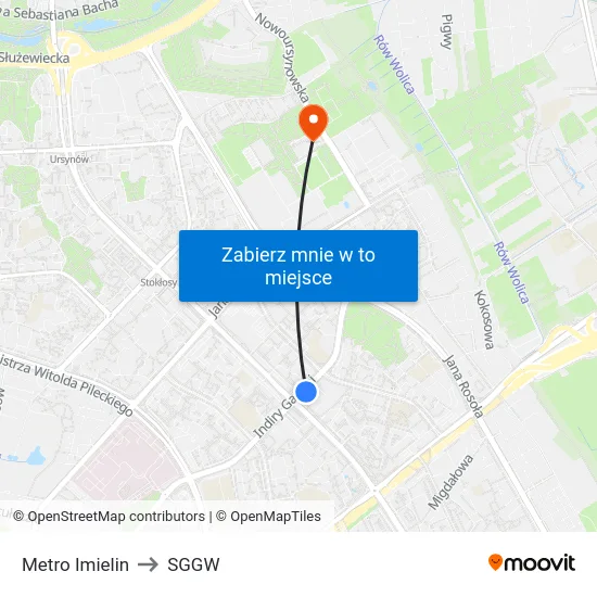 Metro Imielin to SGGW map