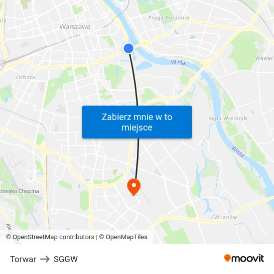 Torwar to SGGW map