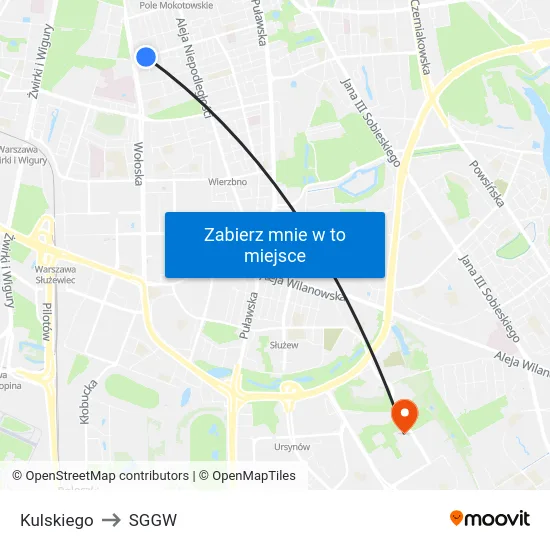 Kulskiego to SGGW map