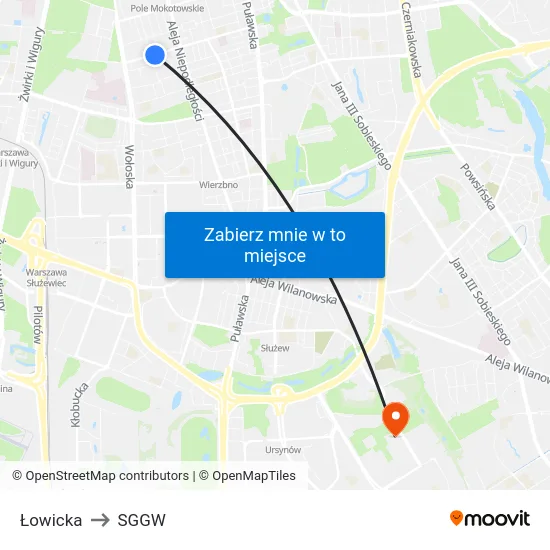 Łowicka to SGGW map