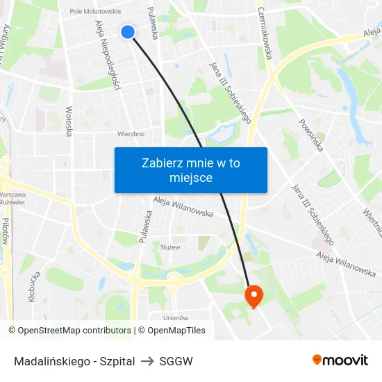 Madalińskiego - Szpital to SGGW map