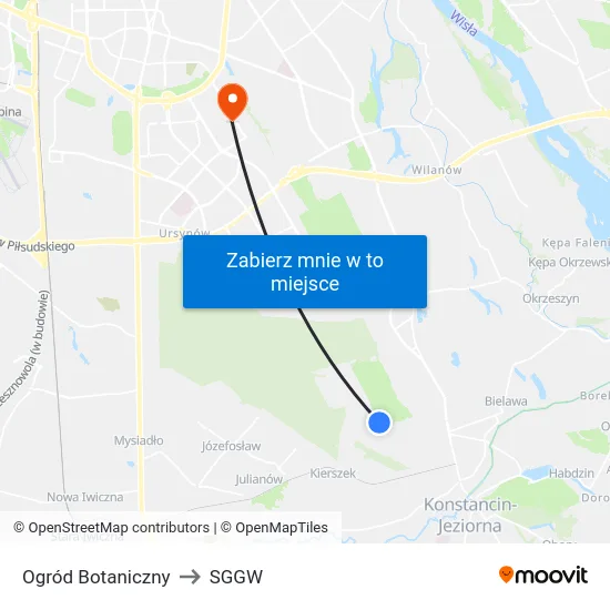 Ogród Botaniczny to SGGW map