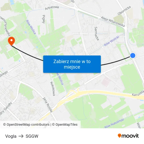 Vogla to SGGW map