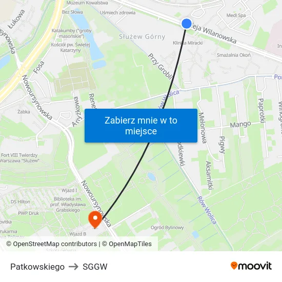 Patkowskiego to SGGW map