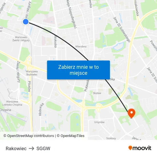Rakowiec to SGGW map
