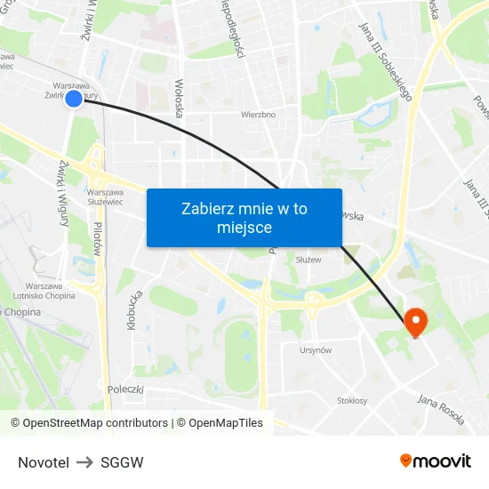 Novotel to SGGW map