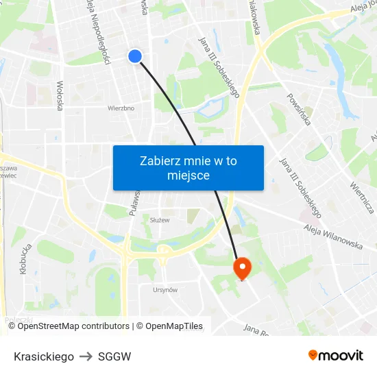 Krasickiego to SGGW map
