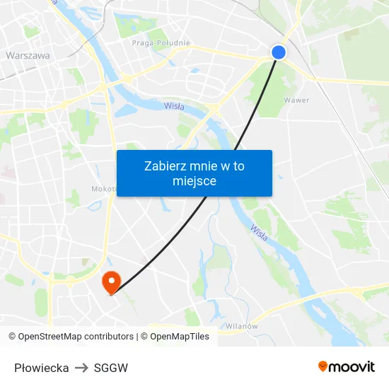 Płowiecka to SGGW map