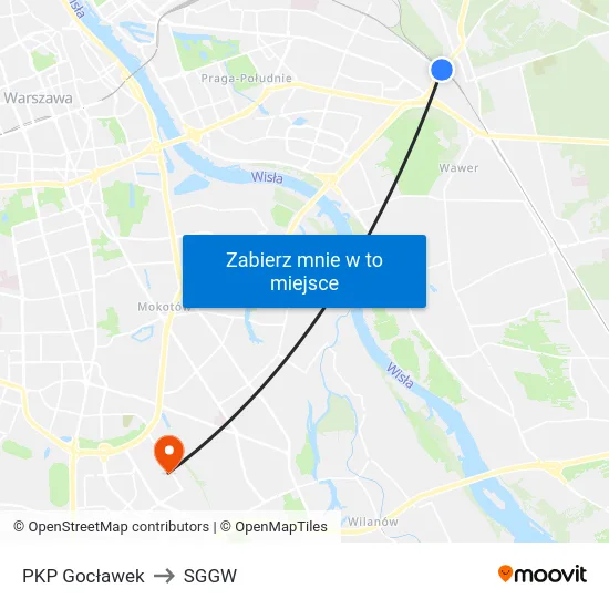 PKP Gocławek to SGGW map