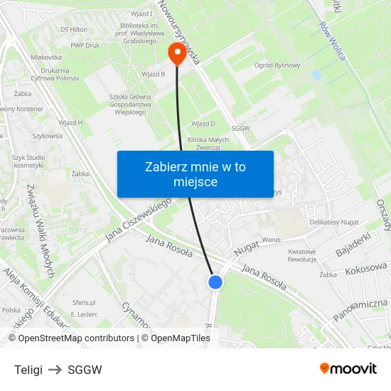 Teligi to SGGW map