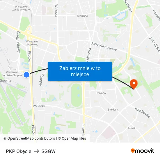 PKP Okęcie to SGGW map