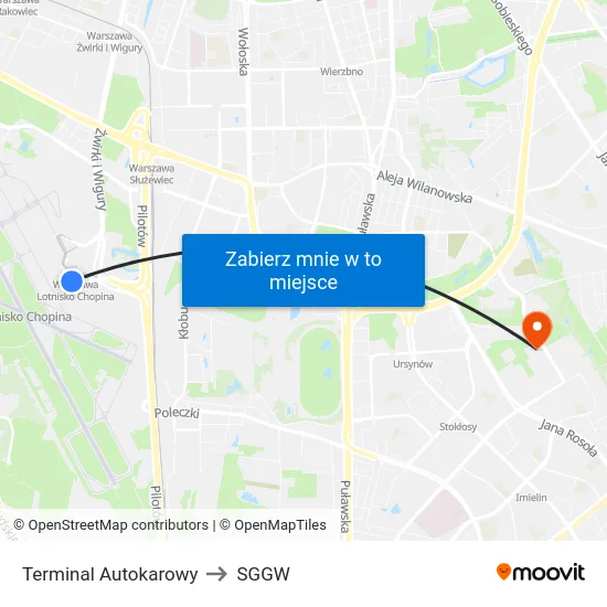 Terminal Autokarowy to SGGW map