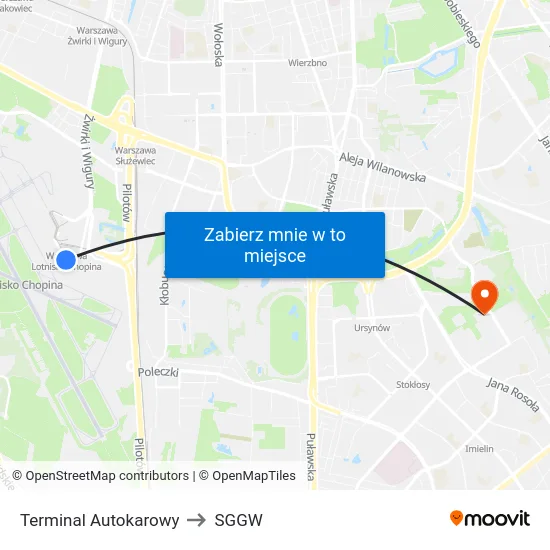 Terminal Autokarowy to SGGW map