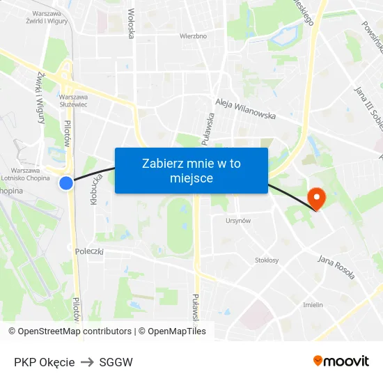 PKP Okęcie to SGGW map