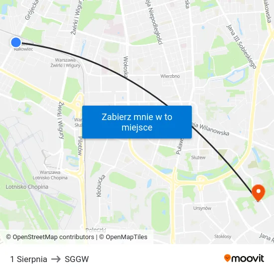 1 Sierpnia to SGGW map