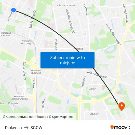 Dickensa to SGGW map