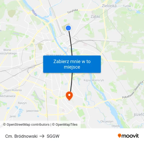 Cm. Bródnowski to SGGW map