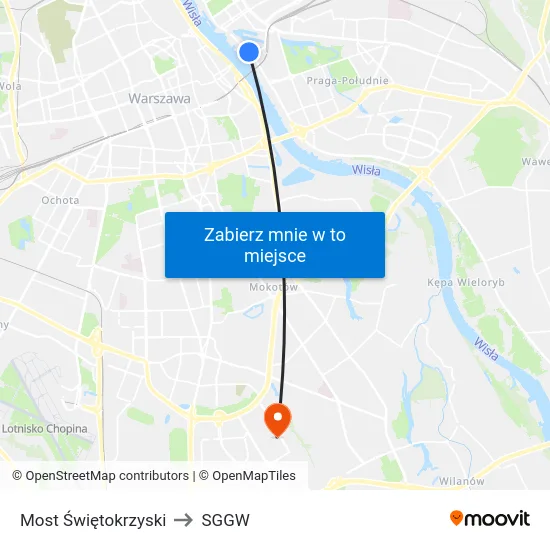 Most Świętokrzyski to SGGW map