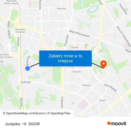 Jurajska to SGGW map