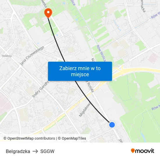 Belgradzka to SGGW map