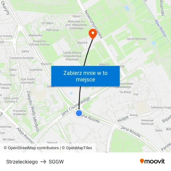 Strzeleckiego to SGGW map