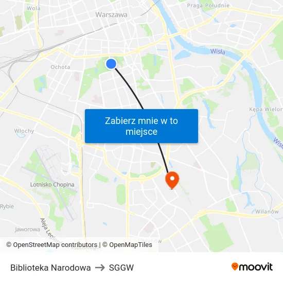 Biblioteka Narodowa to SGGW map