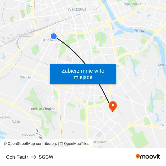 Och-Teatr to SGGW map