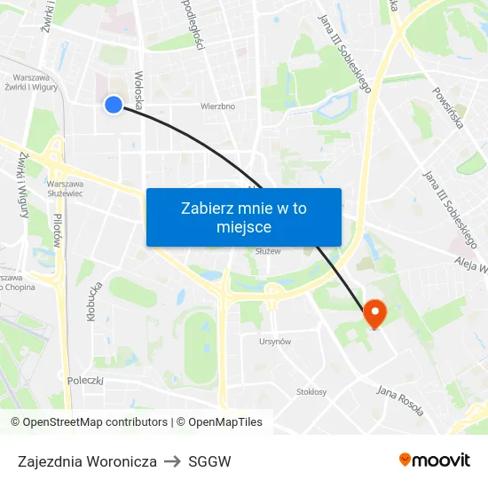Zajezdnia Woronicza to SGGW map