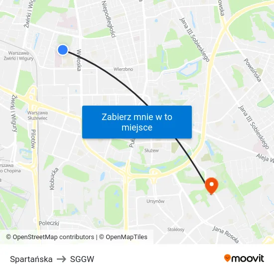 Spartańska to SGGW map