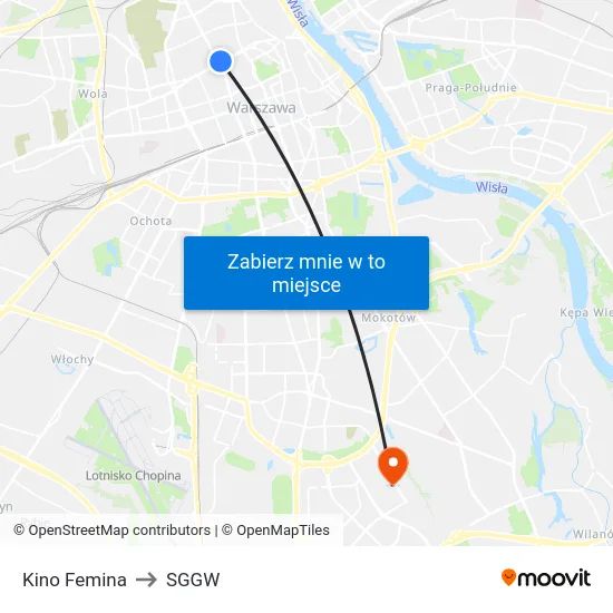 Kino Femina to SGGW map