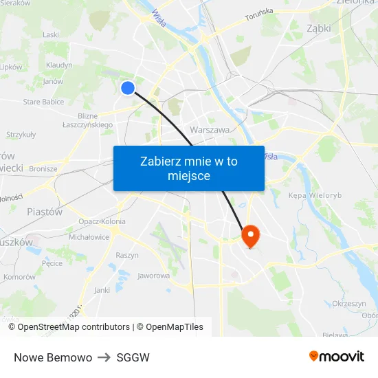 Nowe Bemowo to SGGW map