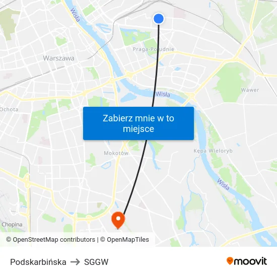 Podskarbińska to SGGW map