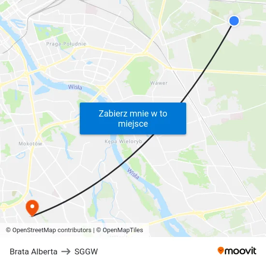 Brata Alberta to SGGW map