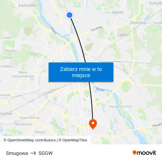 Smugowa to SGGW map