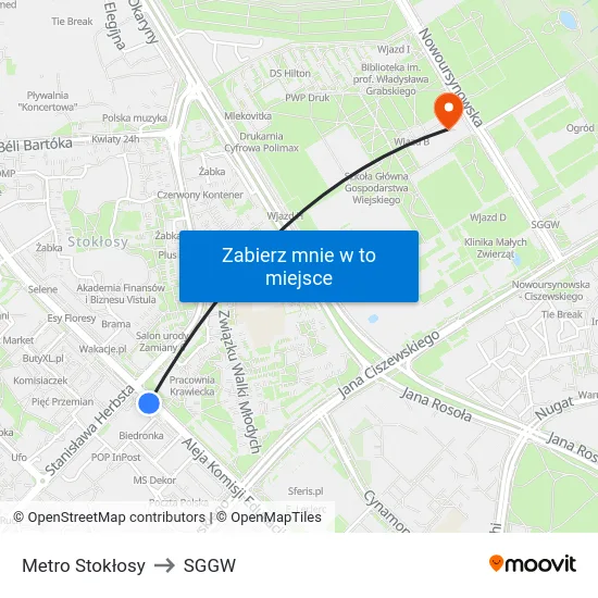Metro Stokłosy to SGGW map