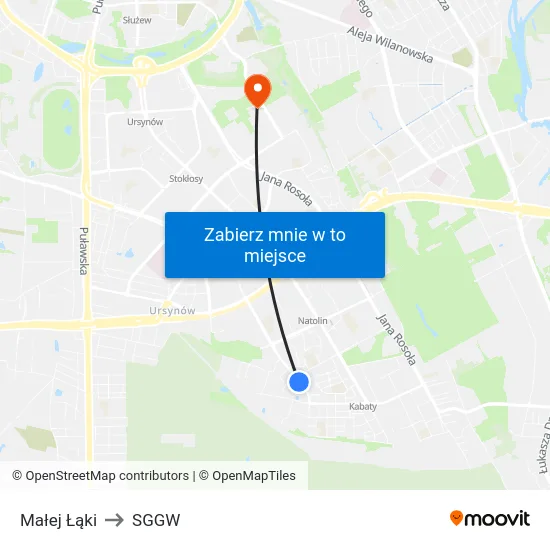 Małej Łąki to SGGW map