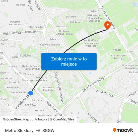 Metro Stokłosy to SGGW map