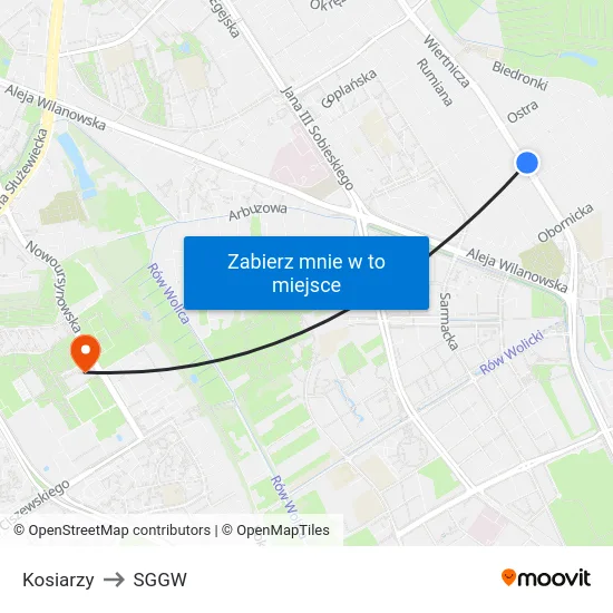 Kosiarzy to SGGW map