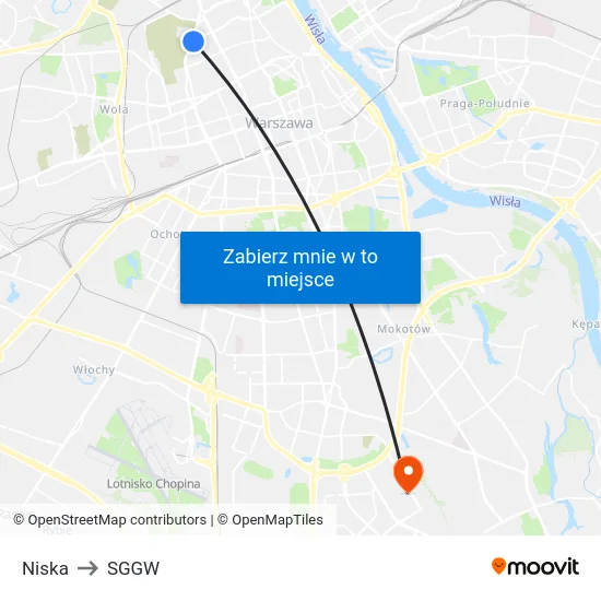 Niska to SGGW map
