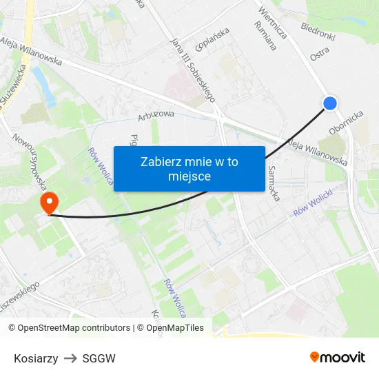 Kosiarzy to SGGW map