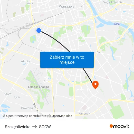 Szczęśliwicka to SGGW map