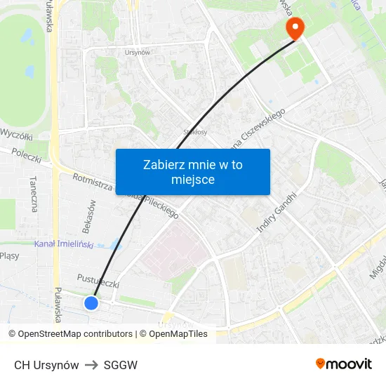CH Ursynów to SGGW map