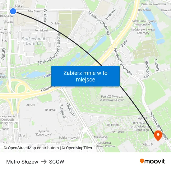Metro Służew to SGGW map