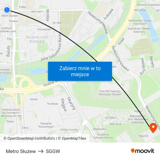 Metro Służew to SGGW map