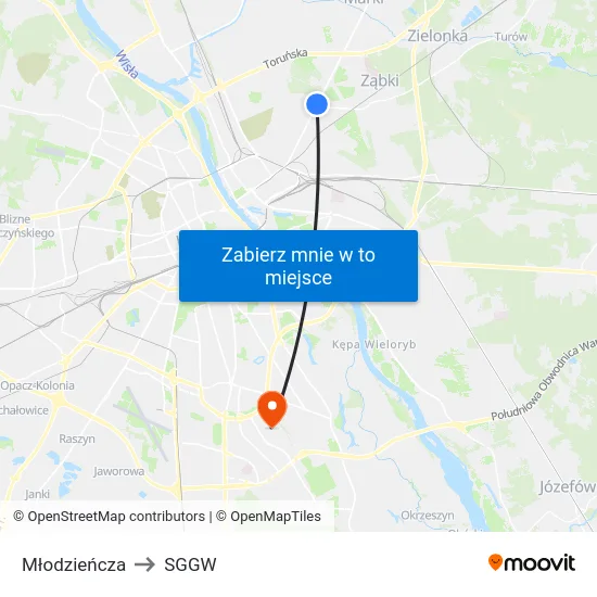 Młodzieńcza to SGGW map
