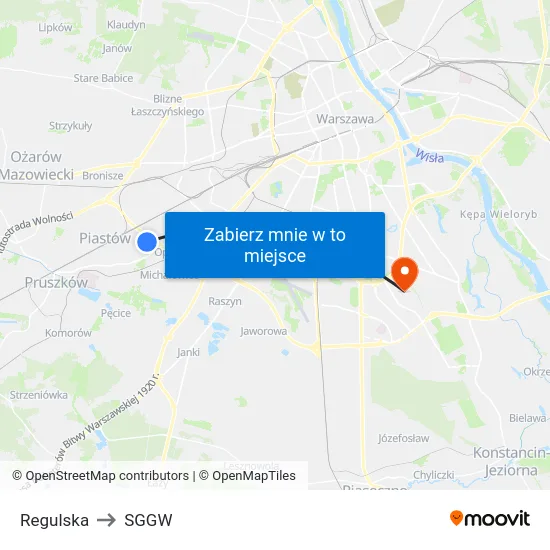 Regulska to SGGW map