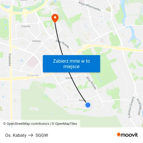 Os. Kabaty to SGGW map