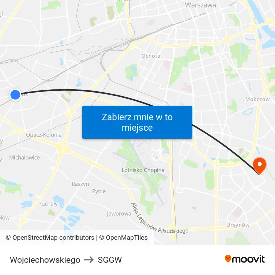 Wojciechowskiego to SGGW map