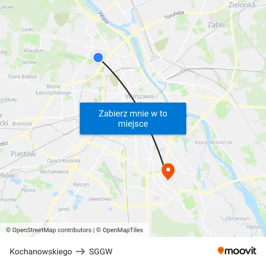Kochanowskiego to SGGW map